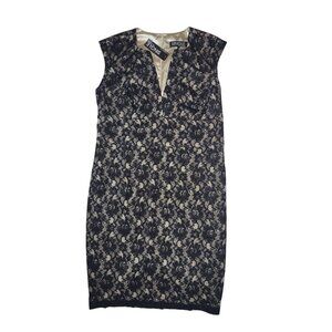 Black Lace Cap-Sleeve V-Neck Midi Sheath Dress 1X Single Los Angeles NWT